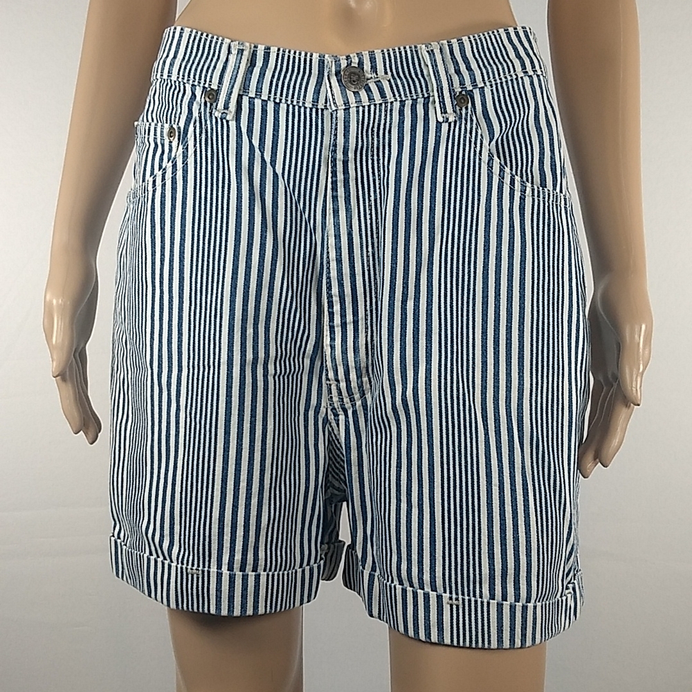 Northcrest Jean Co High Rise stripey rolled cuff shorts Size 12 SHOPKO Vintage - Picture 1 of 17